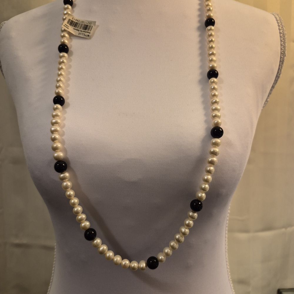 Macy's Elegant Black and Cream Pearl Necklace - 35 inches